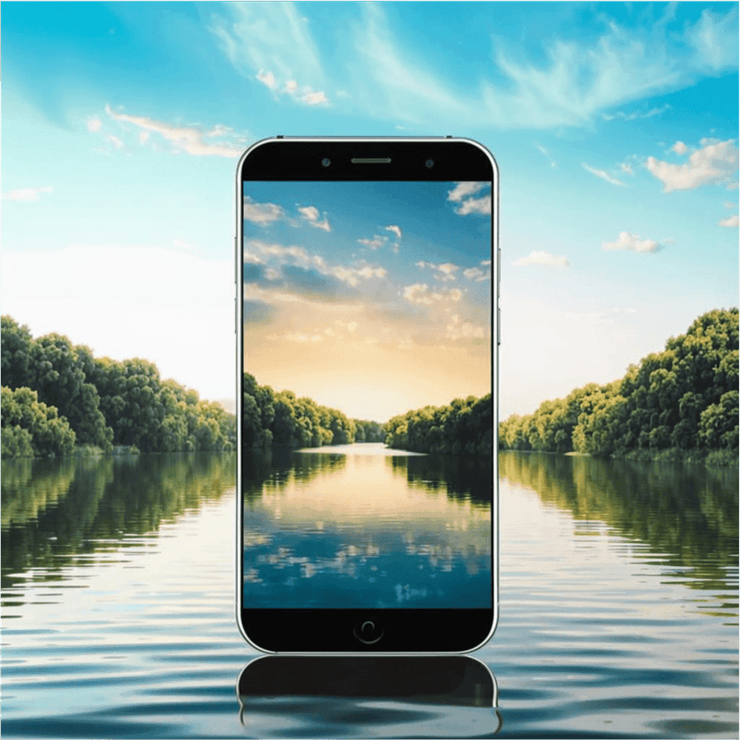 Экран телефона на фоне природы.