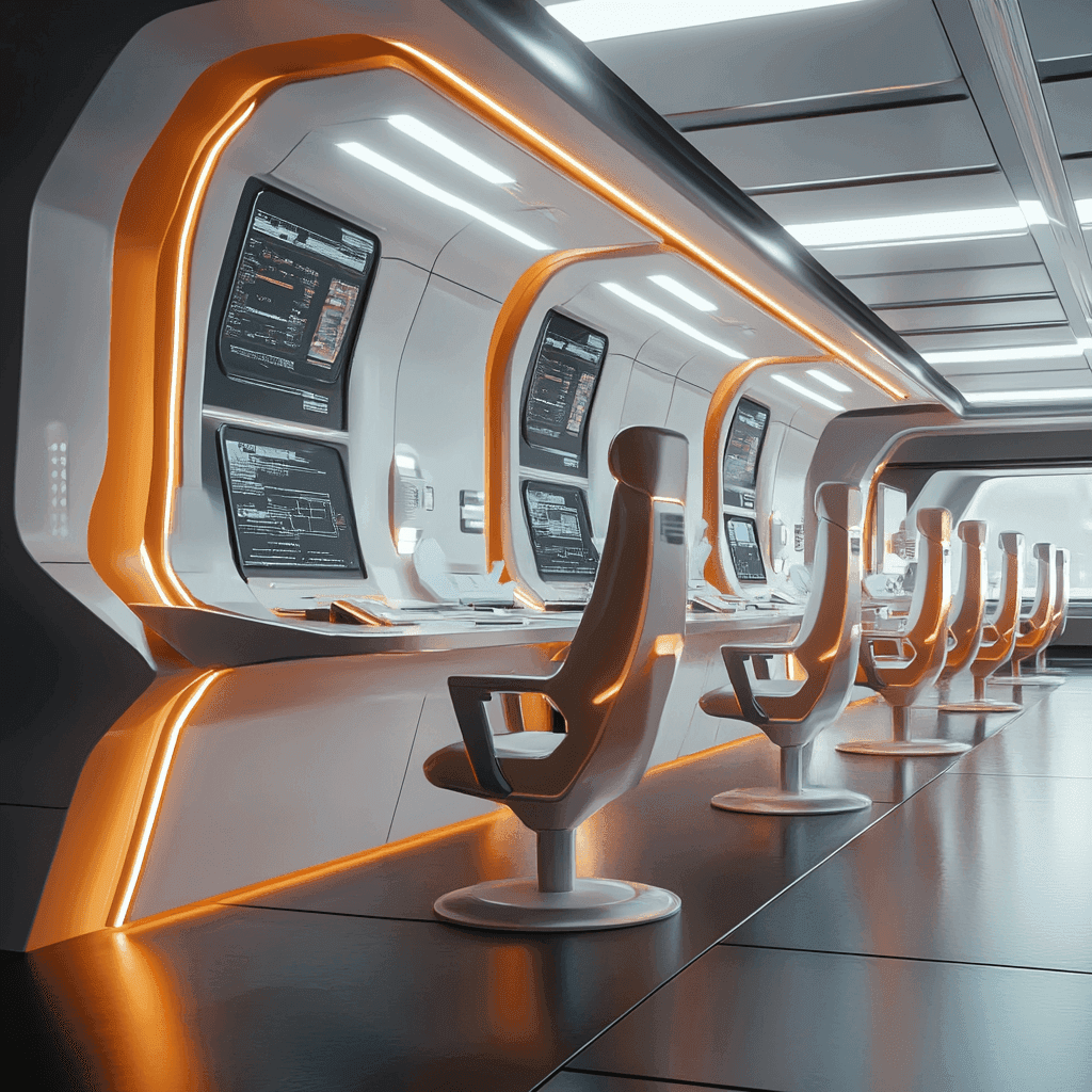 Колл-центр: иллюстрация в футуристическом стиле. 