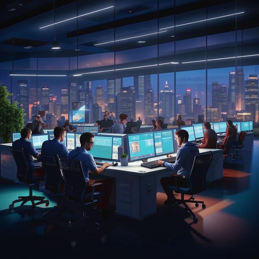 Иллюстрация в футуристическом стиле:  офис.