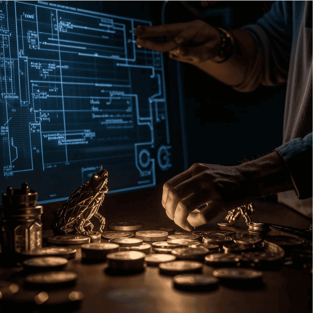 Экран компьютера и монеты.