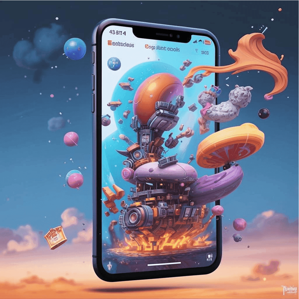 Иллюстрация в футуристическом стиле:  разработка мобильного приложения.